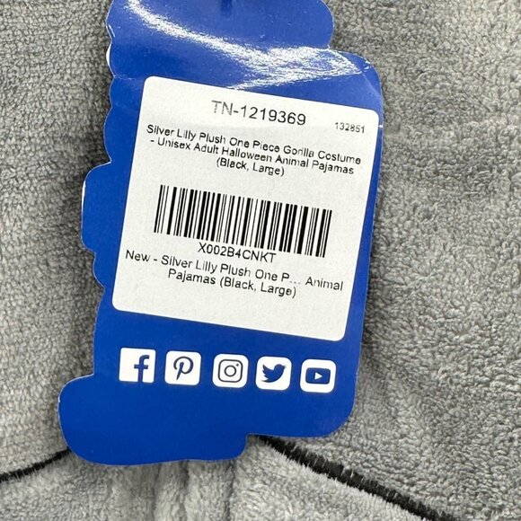 Silver Lilly Funziez Gorilla One Piece Zip Up Costume Size L Animal PJs - Picture 4 of 6